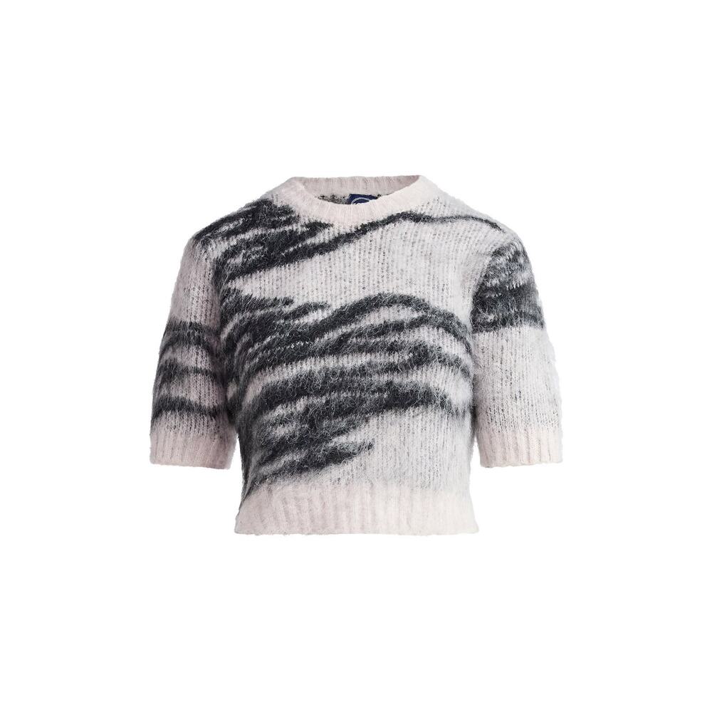 Scoop Women’s Fluffy Sweater size XS (0-2) With Short Sleeves Gray Wave Jacquard